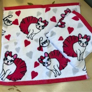 Bebe French Bulldog Valentine LOVE Ballerina Red Hearts Wash Cloths Towels 2 NEW